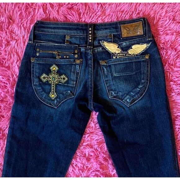 Vintage Robins Jean Rock N Roll Jeans Cross Angel Embroidery - Picture 1 of 12